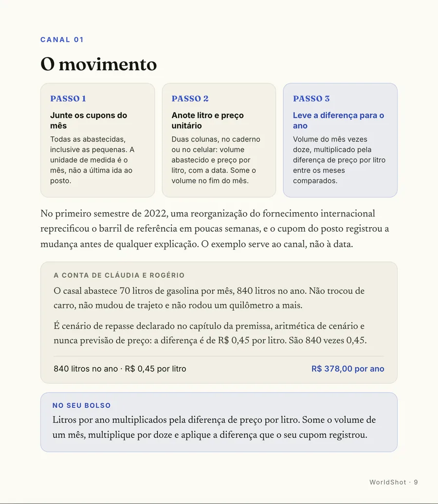 Passo a passo: O movimento: litro e preço unitário do cupom viram a conta do ano