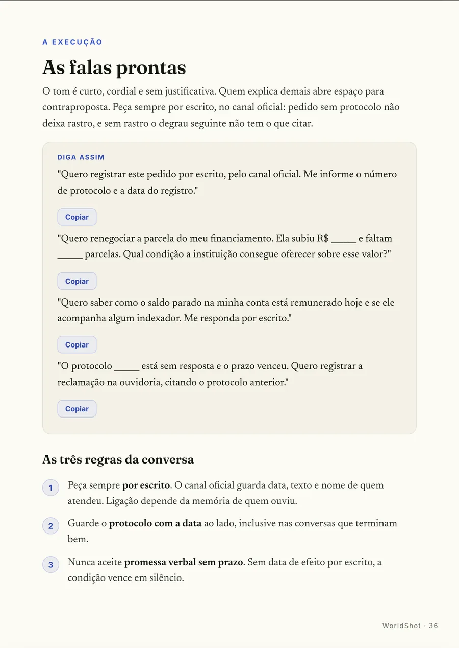Falas prontas: A fala exata pro canal oficial, sempre por escrito e com protocolo